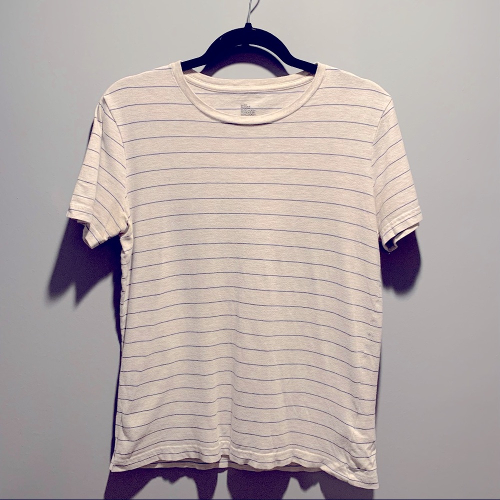 H&M - Mens small white and blue striped basic T-shirt